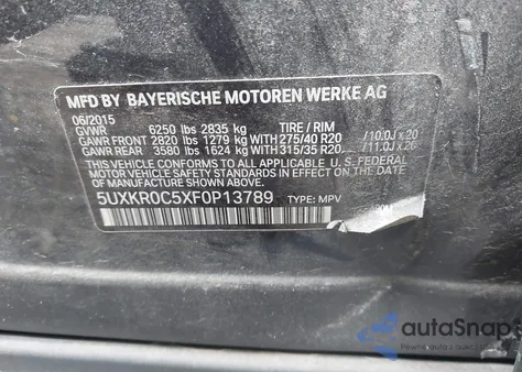 2015 BMW X5 xDrive35I from USA, damaged, VIN 5UXKR0C5XF0P13789